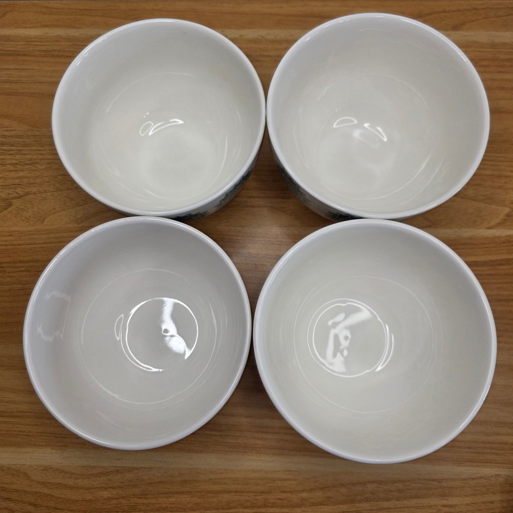 Royal Norfolk Set of 4 Snowflake Medallion Teal Blue Ceramic Soup Cereal Bowls - Picture 2 of 11